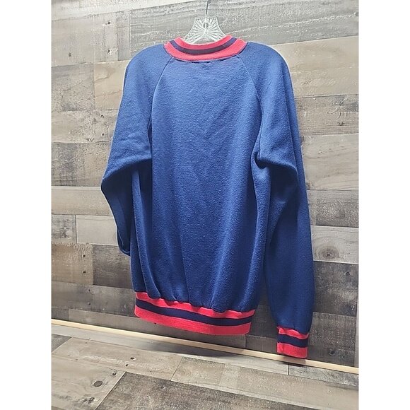 Vintage Warm-Up Jacket Navy Blue & Red Striped Trim Full Zip Front Pockets Acryl - Picture 2 of 7